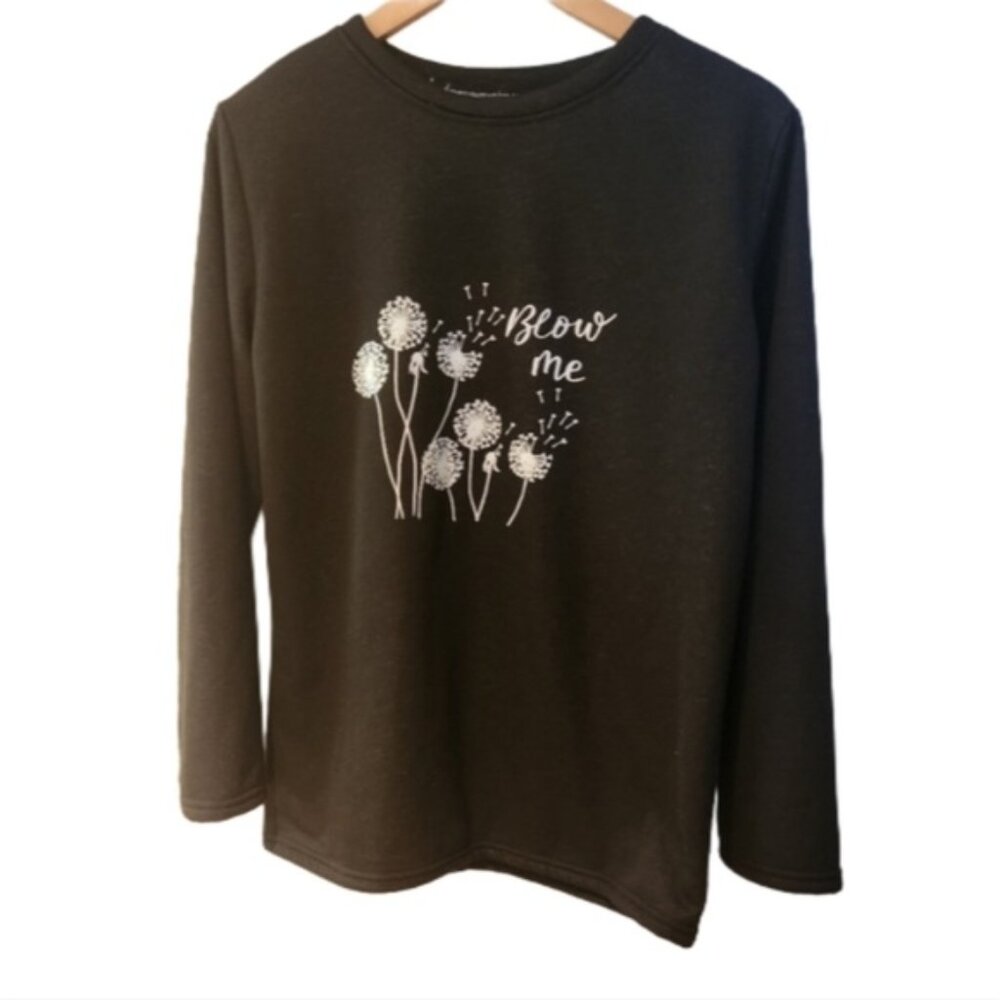 Black Shirt with Dandelion Print- Blow